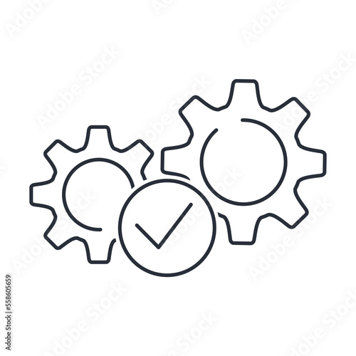 Coordinated work of mechanisms. Productive.  Vector linear icon isolated on white background