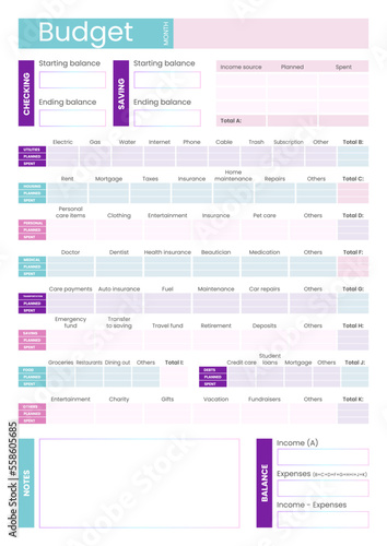 Planner for spending money on various situations in personal life and family