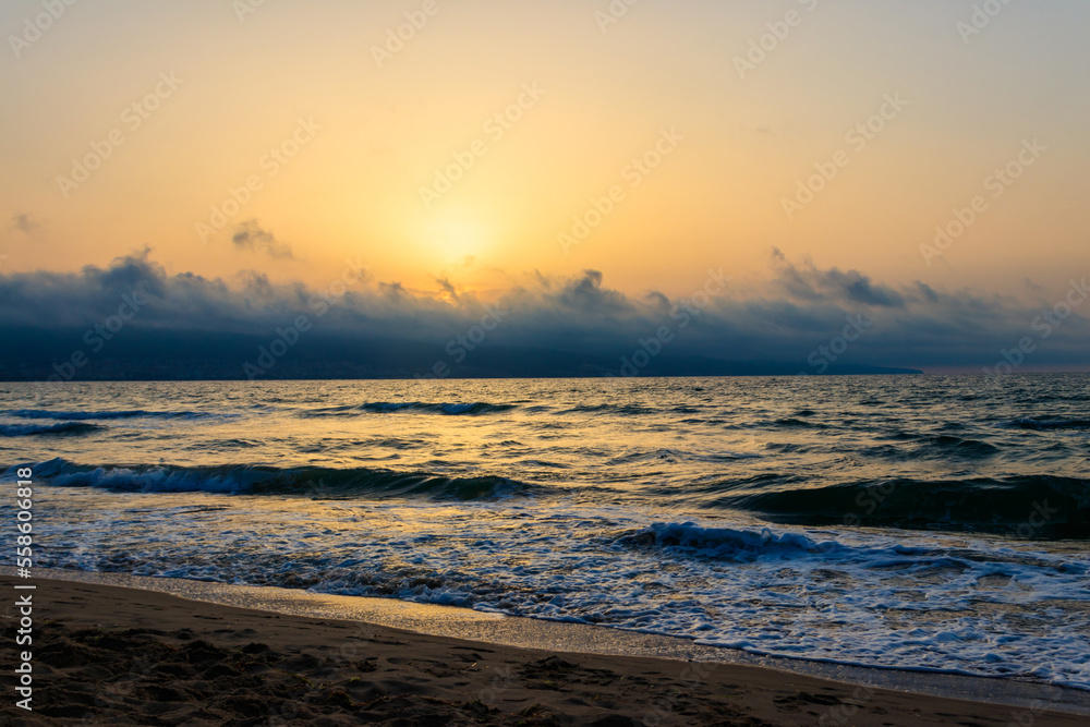 Beautiful sunrise over the Black sea in Bulgaria