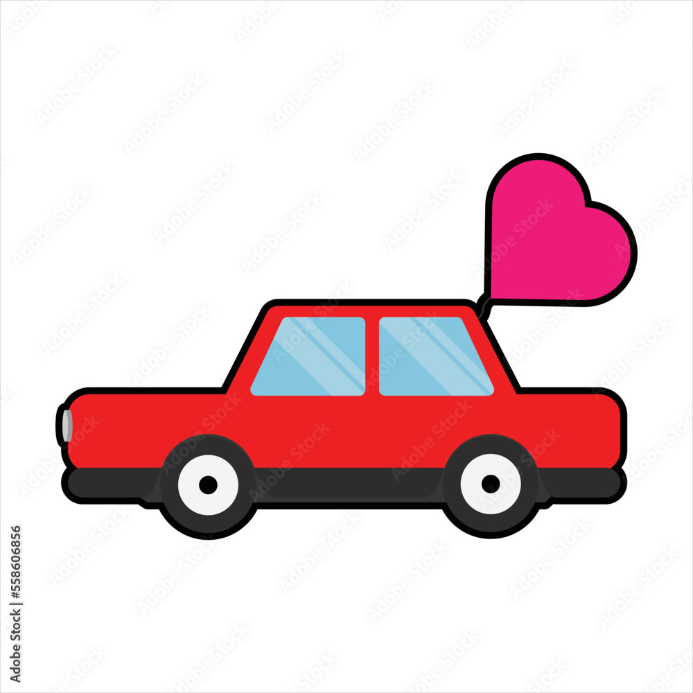 Red Car Carrying Valentine Hearts