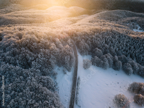 Aerial view of snow winter ...