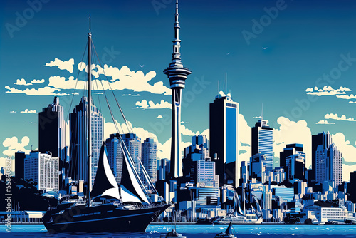 Conceptual Ai Generated Image - New Zealand's North Island cityscape with Auckland. Generative AI