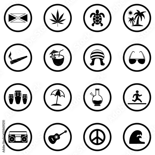 Jamaica Icons. Black Flat Design In Circle. Vector Illustration.