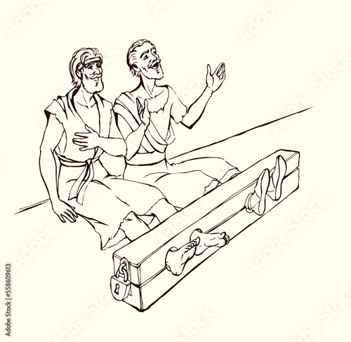 Paul and Silas in prison. Vector drawing