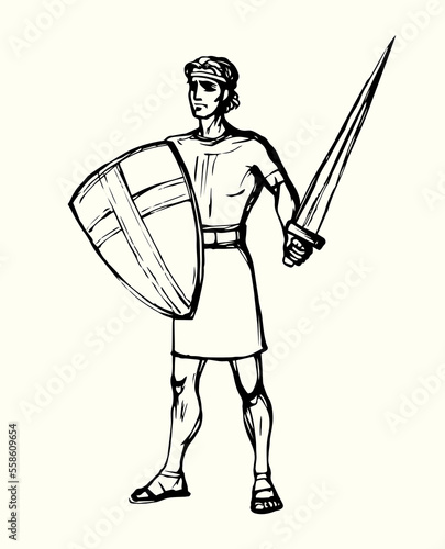Warrior with sword. Vector drawing