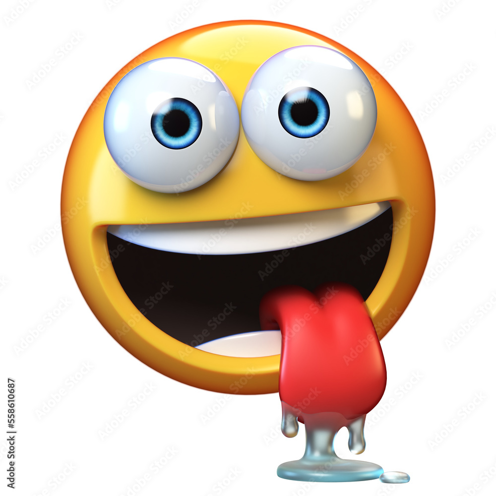Drooling face emoji, emoticon with watery mouth, 3d rendering Stock