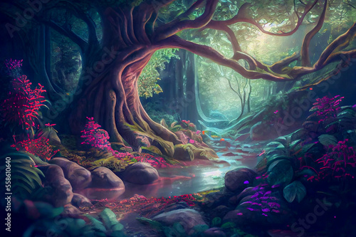 Fairytale fantasy forest, ai illustration © Dr_Microbe