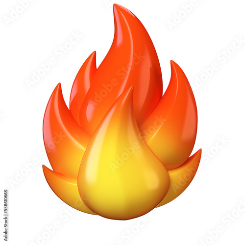 Fototapeta Fire symbol, hot emoticon on white background 3d rendering