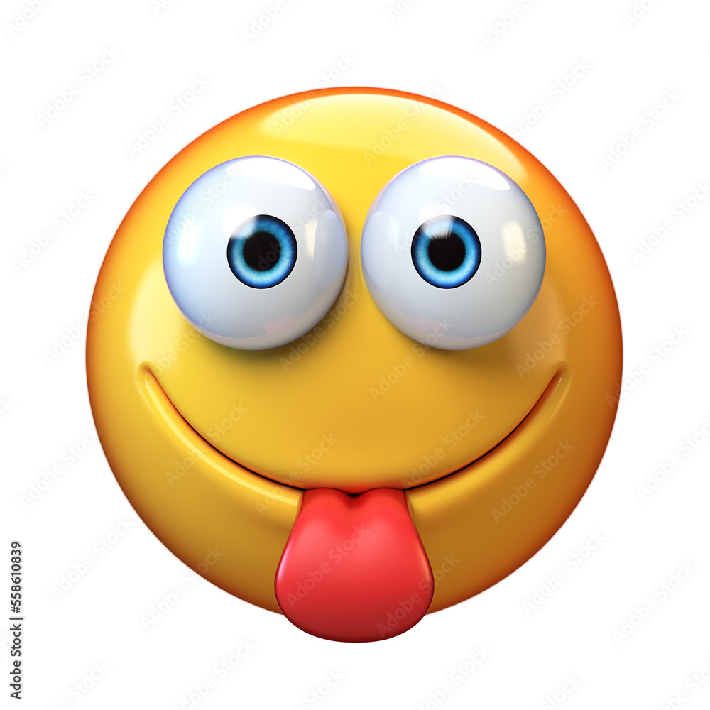 Yummy Emoji isolated on white background, sticking tongue emoticon 3d rendering