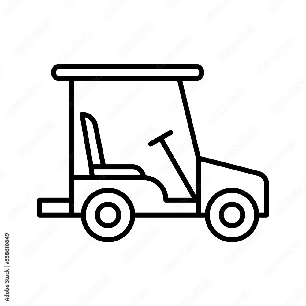 Electric golf cart icon. Transportation golf cart pictogram isolated on a white background.