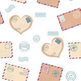 Valentine s day Seamless pattern. Vector illustration with Envelopes, stamps and stamps. Print for packaging paper, websites, textiles, etc.