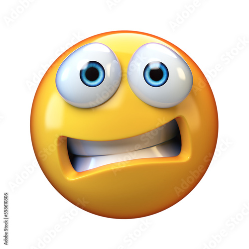 Scared emoji isolated on white background, emoticon in fear 3d rendering