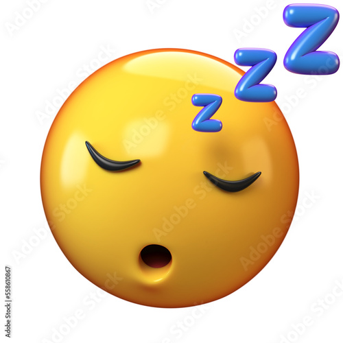 Sleeping emoji isolated on white background, emoticon at rest 3d rendering