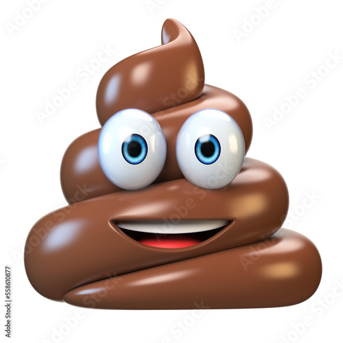 Fotografie Poop emoji isolated on white background, poo emoticon 3d rendering