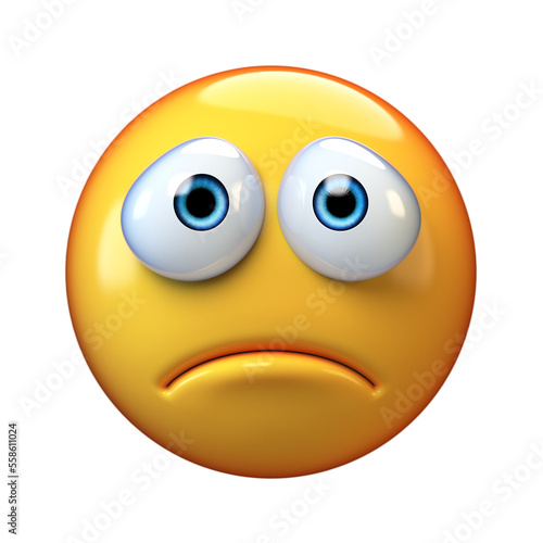 Sad emoji isolated on white background, depressed emoticon 3d rendering