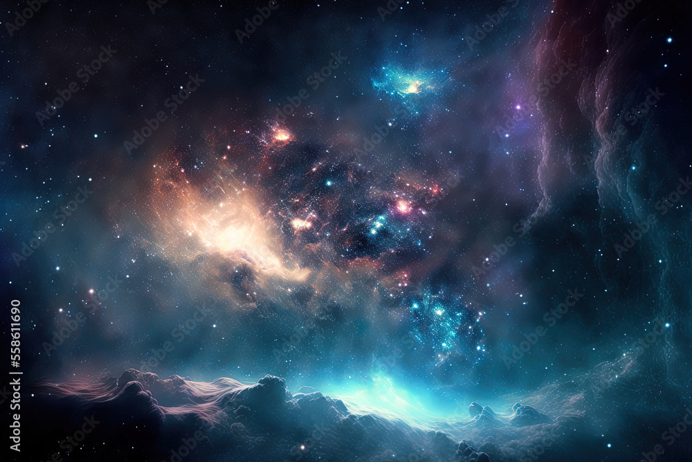 The night sky beyond space wallpaper is a computer generated image of a star field on a nebula. Generative AI
