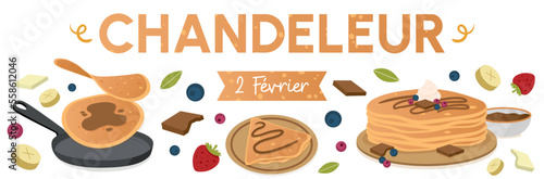 Chandeleur - Bannière présentant des crêpes et leurs garnitures