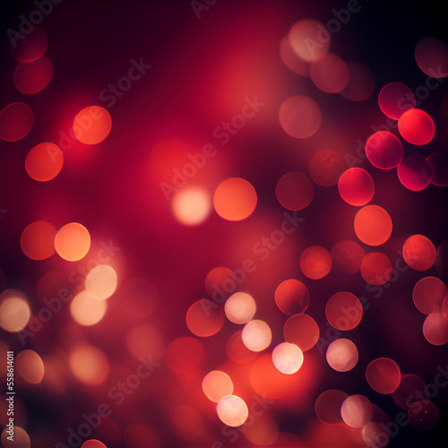 Blur background with red beautiful bokeh. Christmas or valentine theme concept. Generative Ai.