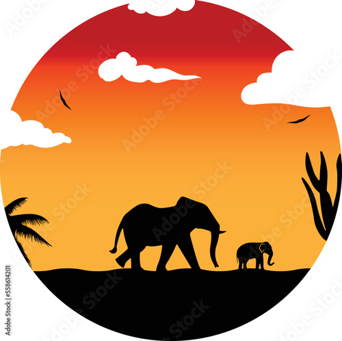 animal  por-do-sol  vida selvagem  savana  africa  angola  luanda  vetores  laranja  preto  colorido  elefante  macaco  girafa  silhueta  silhueta de animal  silhueta de animal na selva  selva  landsc