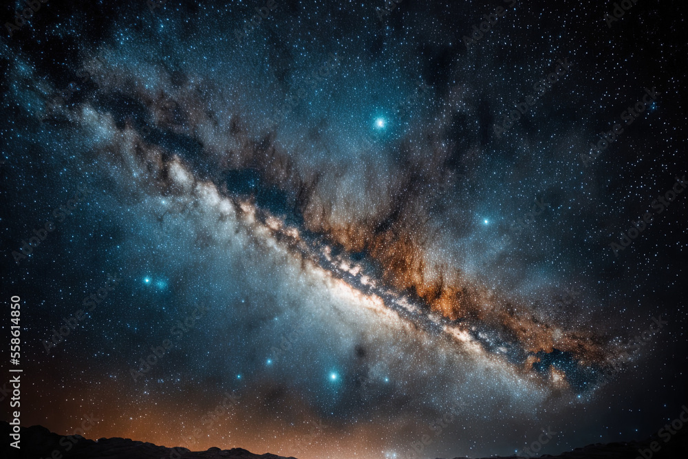 Fototapeta premium Long exposure shot of the Milky Way galaxy in a cloudy sky with grit. Generative AI