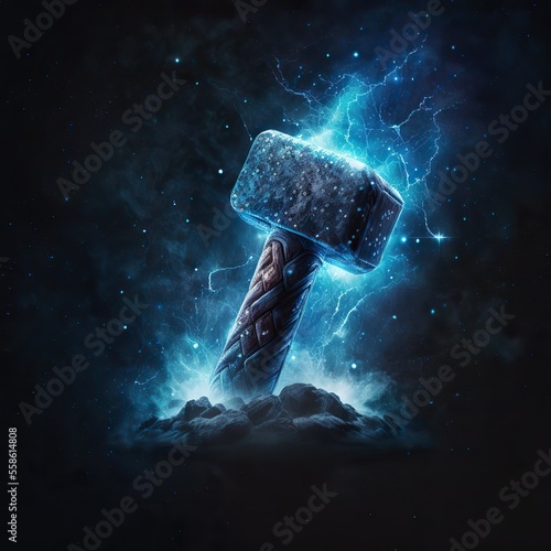 Thor hammer on black background. Fantasy concept. Norse saga. Isolated. Generative ai.