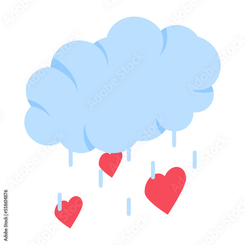 Love Rain or Romantic Weather isometric view Concept, Clouds with heart vector Icon design, Love and romance symbol, Valentines Day Sign, fascination and glamour stock illustration, 