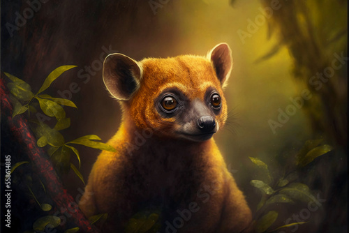 Kinkajou, tropical rainforest mammal. Generative AI. photo
