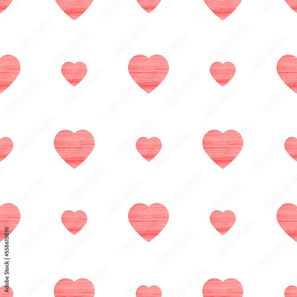 Seamless pattern for Valentine's Day. Cute hearts with watercolor texture. For printing on fabric, paper. Creating a festive interior. Vector illustration Seamless pattern for Valentine's Day. Cute hearts with watercolor texture. For printing on fabric, paper. Creating a festive interior. Vector illustration