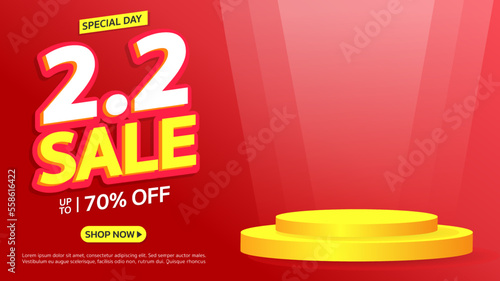 2.2 February Month Sale. Special offer Mega sale up to 70% off with podium. Banner background vector illustration