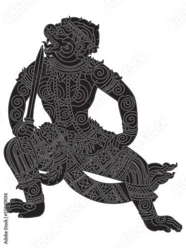 Hanuman line tattoo pictures on a white background © DUSIT