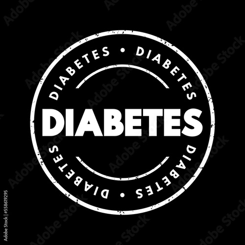 Diabetes - group of metabolic disorders characterized by a high blood sugar level over a prolonged period of time, text concept stamp