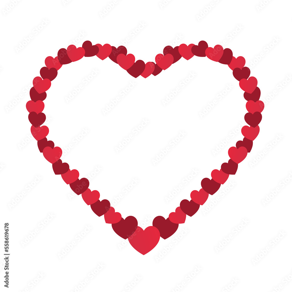 Heart with copy space made of little red hearts, isolated February valentines, suitable for social media, overlay design element