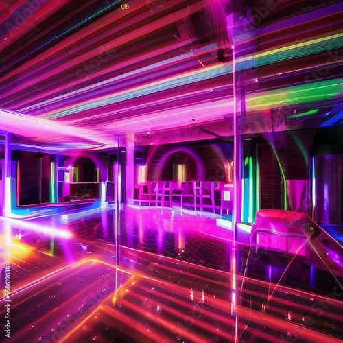 Empty nightclub, neon lights, Generative AI Illustration