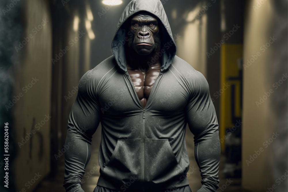 terrorisme Reserveren Contour Portrait of a fitness athlete gorilla wearing sportswear, generative ai  Stock Illustration | Adobe Stock