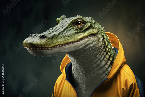 Portrait of a fitness athlete crocodile wearing sportswear  generative ai