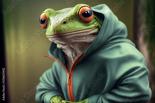 Valokuvatapetti Portrait of a fitness athlete frog wearing sportswear, generative ai