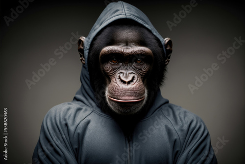 Fotografia, Obraz Portrait of a fitness athlete chimpanzee wearing sportswear, generative ai