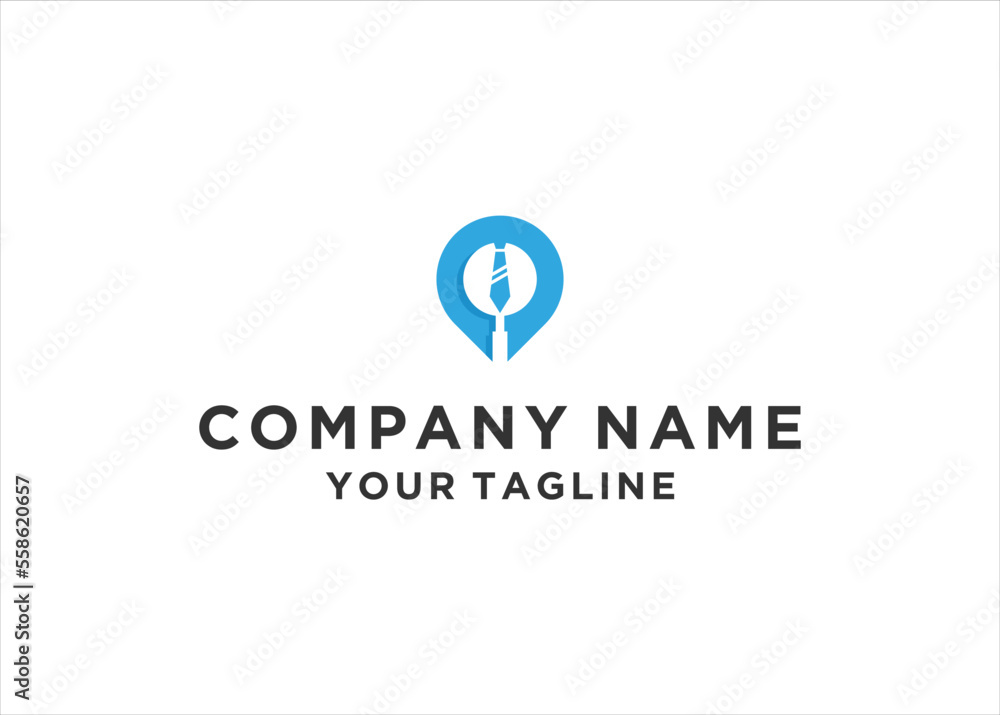 Local job logo design template. Find person logo concept with combined of tie and pin symbol