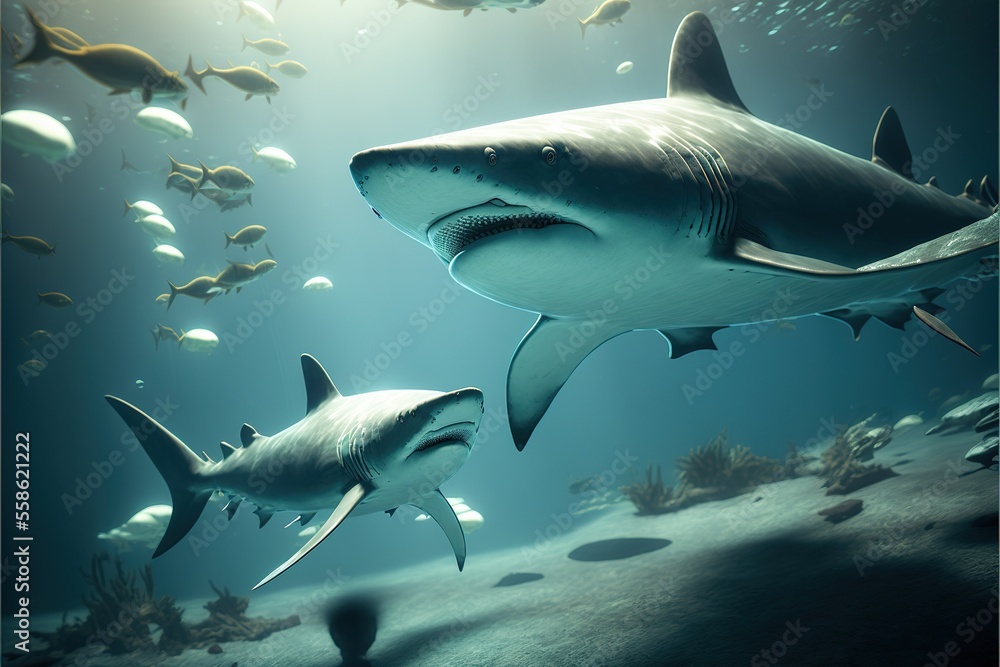 Fototapeta premium Marine Sharks Generative AI
