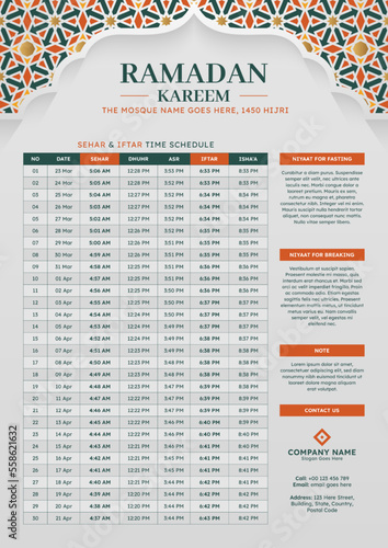 Ramadan Kareem Hijri Arabesque Calendar Template Design photo