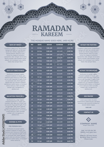Ramadan Kareem Hijri Islamic Arabic Calendar Template Design