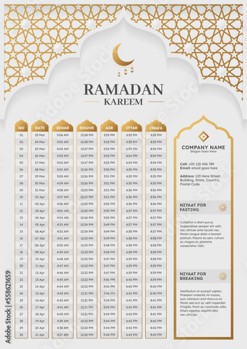 Ramadan Kareem Hijri Calendar Template Design with Crescent Moon Illustration photo
