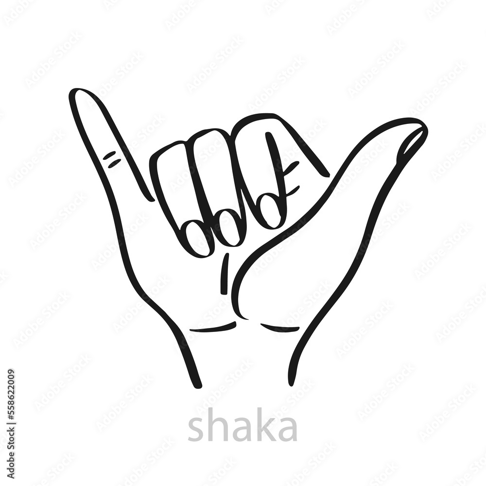 Shaka hand line art sign. Hang loose symbol Shaka hand line art sign. Hang loose symbol