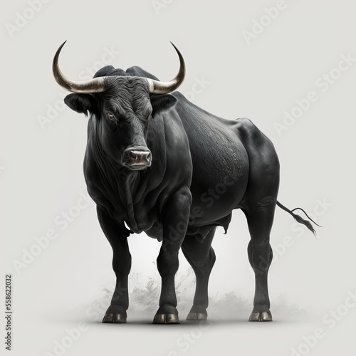 A large black bull isolated on a plain background. Generative ai