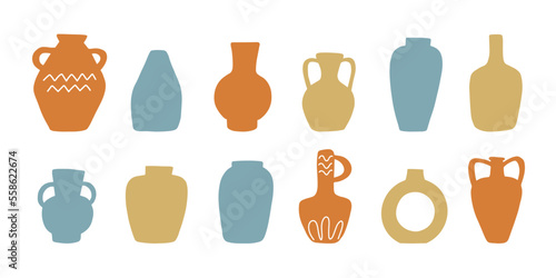 Ceramic different decorative pots and greek vases set