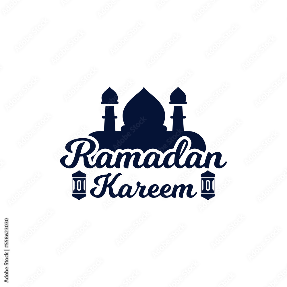 ramadan logo design concept with lettering and mosque silhouette