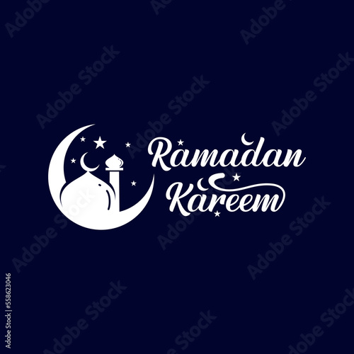 ramadan kareem calligraphy logo design, islamic logo design with crescent moon and mosque
