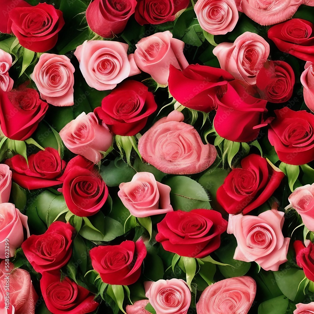 Valentine's Day background of a pile of red and pink roses, Generative AI Illustration Valentine's Day background of a pile of red and pink roses, Generative AI Illustration