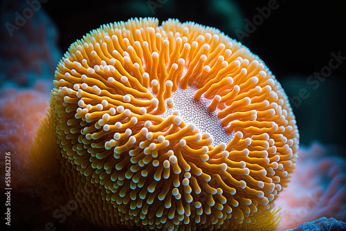 Orange coral polyps astrides calycularis, isolated. Generative AI photo