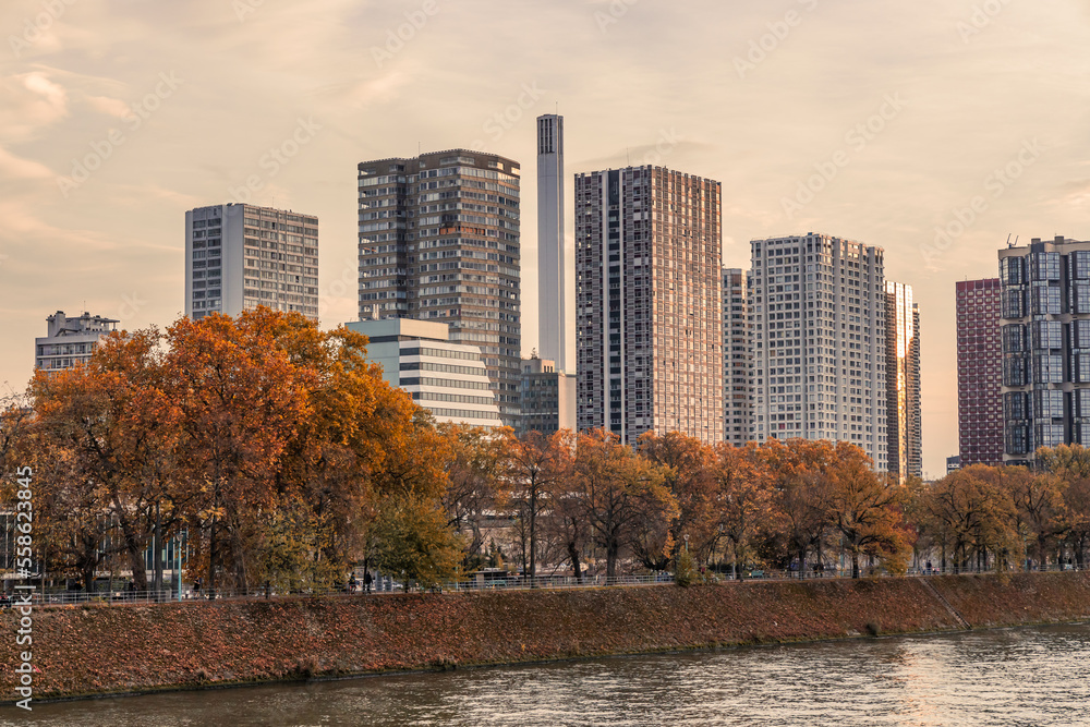 District of Beaugrenelle and Ile aux Cygnes in Paris, France in Autumn